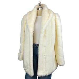 Vintage KOMITOR White Cream Faux Fur Jacket Overcoat (Sz M)